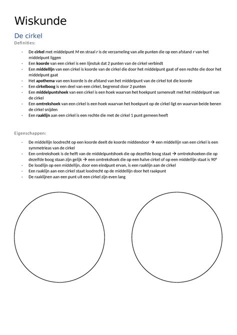 WISK Samenvatting Examen Juni Wiskunde De Cirkel Defi Niti Es De