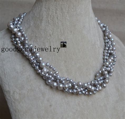 Gray Pearl Necklacewedding Pearl Necklace 4 Rows 5 8mm Gray Etsy