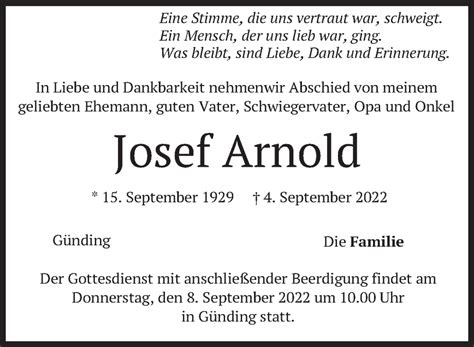 Traueranzeigen Von Josef Arnold Trauer Merkur De