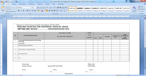 Terbaru Contoh Format Rencana Kegiatan Dan Anggaran Sekolah Rkas