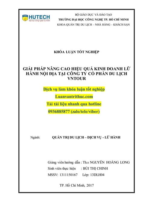 Khóa luận tốt nghiệp Giải pháp nâng cao hiệu quả kinh doanh lữ hành nội