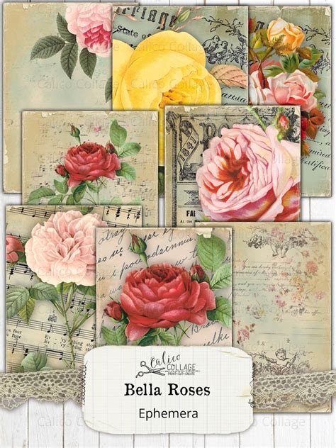 Printable Junk Journal Ephemera Bella Roses Digital Paper Etsy