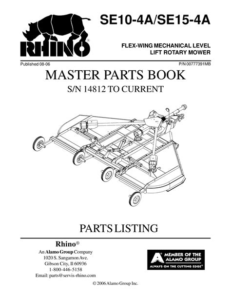 Rhino Mower Parts Manual Se10 4a And Se15 4a Servis Rhino Parts Catalog