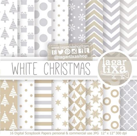 White Christmas Digital Paper Pack With Gold And Silver Patterns