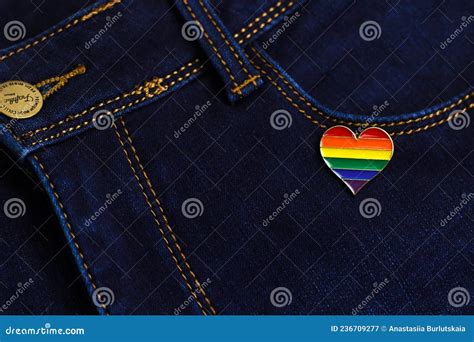 Lgbt Symbol Rainbow Heart Icon Same Sex Love Denim Pocket On The Pants Stock Image Image Of