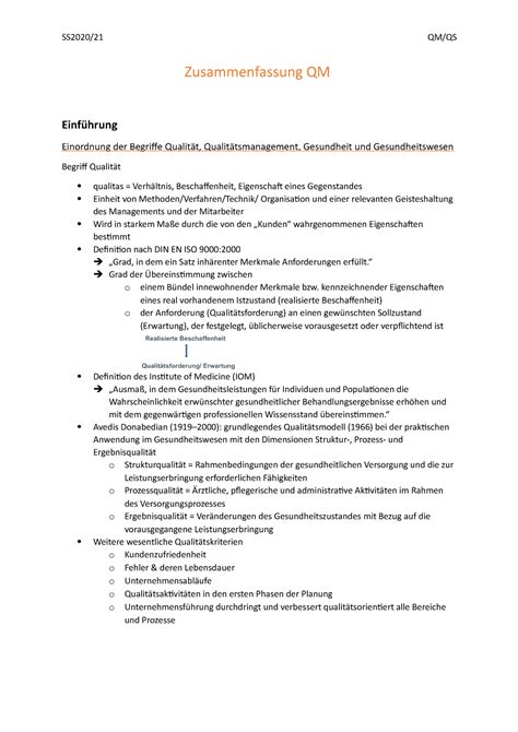 Zusammenfassung Qm Sommersemester Dozent Thiemann