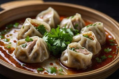 Classic Pork Momo With Fresh Coriander Realistic Premium Ai Generated