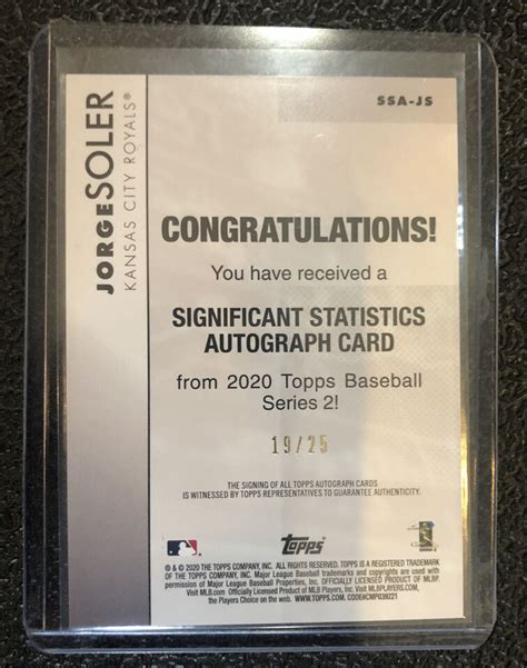 2020 Topps Series 2 Jorge Soler Red 19 25 Auto Significant Statistics