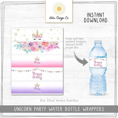 Unicorn Water Bottle Labels Printable Unicorn Water Labels Etsy Free Printable Unicorn Water