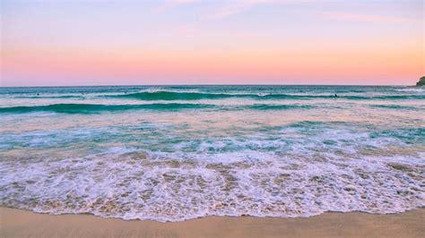 Download Aesthetic Beach Scene Waves Sunset Wallpaper