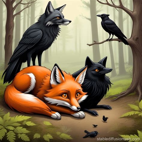 Sad Fox In Forest Under Crows Gaze Stable Diffusion Online