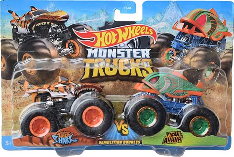 Hot Wheels Monster Trucks Tigger Shark Vs Piran Ahhhh Demolición Dobles Mx