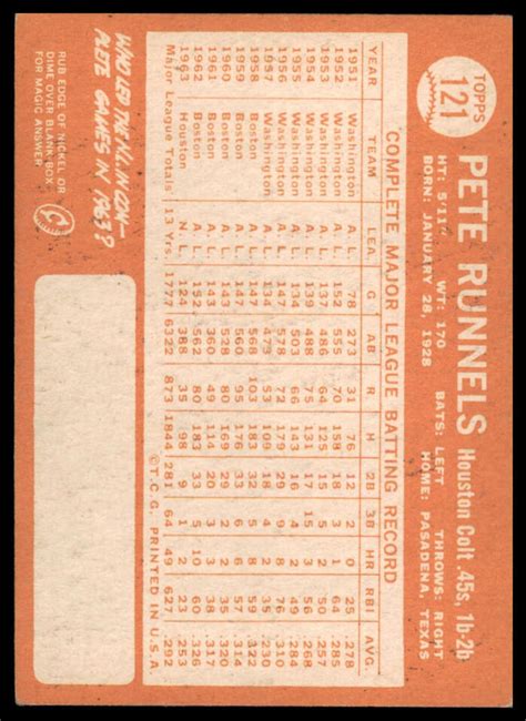 1964 Topps Pete Runnels 121 Ex EBay