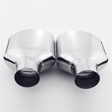 Pair Inlet Slant Stainless Steel Rolled Edge Oval Exhaust Tip For