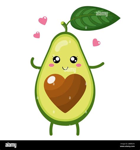 Cute Cartoon Avocado Character In Love Isolated On White Background