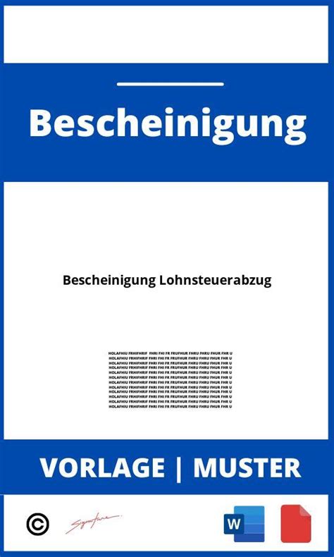 Bescheinigung Lohnsteuerabzug Word Pdf Vorlage Muster