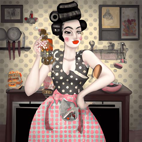 Vintage Pinup Women In The Kitchen Glamour Hyper Realistic Intricate