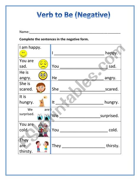 Negative To Be Verb Exercises