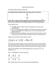 Rational Root Theorem Worksheet for 9th - 10th Grade | Lesson Planet ...