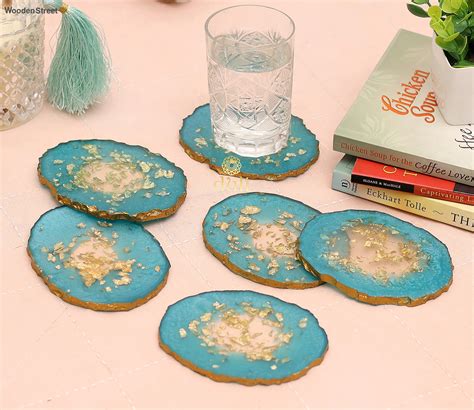 Buy Blue Gold Flakes Set Of 6 Premium Resin Coasters Online in India at ...