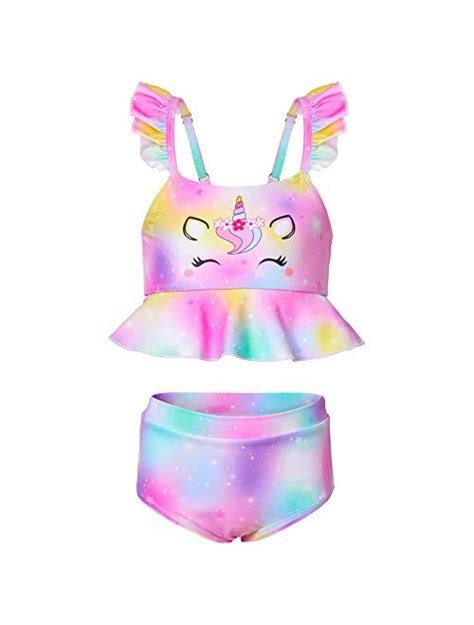 Buy Mhjy Girls Unicorn Swimsuit Piece Swimwear Bikini Tankini Set Ruffle Beachwear Bathing