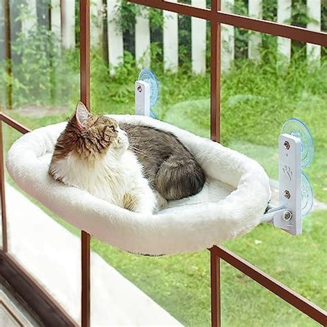 Amosijoy Cordless Cat Window Perch Cat Hammock For Window With 4 Strong Suction Cups Solid