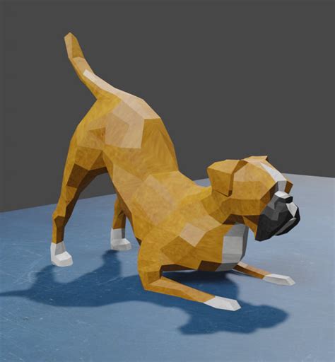 Boxer Dog Crouch Papercraft 3d Sculpture Pepakura Pdf Template Etsy