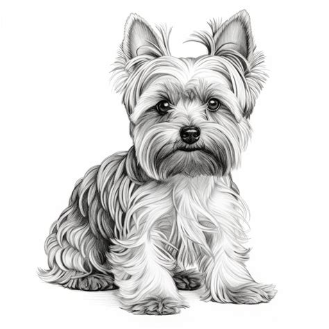 Premium Photo | Realistic Black And White Yorkshire Terrier Dog Drawing