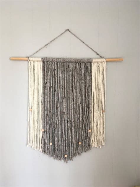 Gray Yarn Wall Hanging Yarn Tapestry Boho Wall Decor Bedroom Etsy