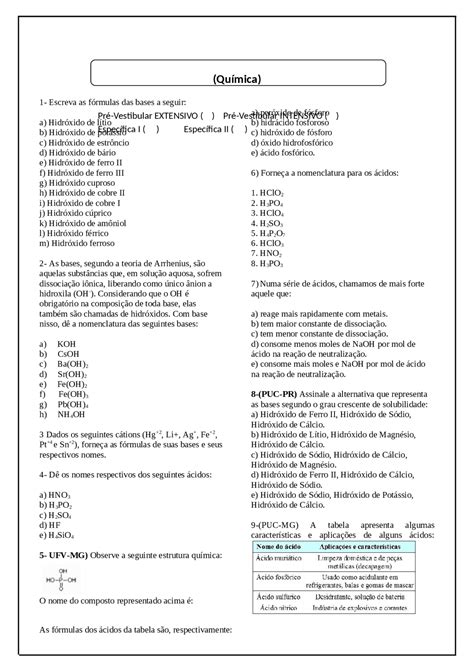 Exercícios Sobre ácidos E Bases 9 Ano Com Gabarito Librain