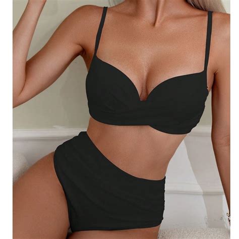 Hhh Bikini New Pure Color Steel Bracket High Grade Bikini Women S High Waist Beach Swimsuit