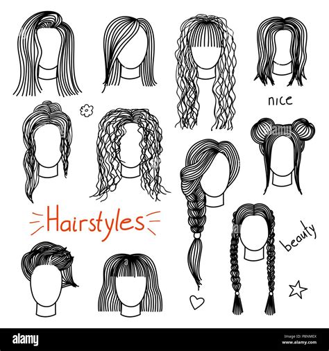 Set Of Hand Drawn Womens Hairstyles Stock Vector Image And Art Alamy