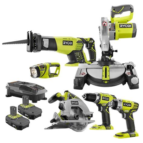 Ryobi 18v One Lithium Ion Cordless Combo Kit 6 Tool With 2 2 0 Ah