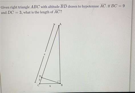 Given Right Triangle A B C With Altitude Ov Cameramath