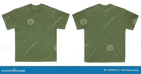 Blank T Shirt Color Military Green Template Front And Back View Royalty