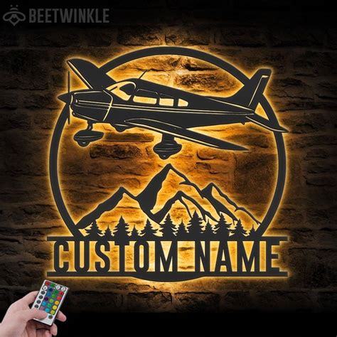 Custom Airplane Metal Wall Art Led Light Personalized Pilot Name Sign Home Decor Aircraft Hangar