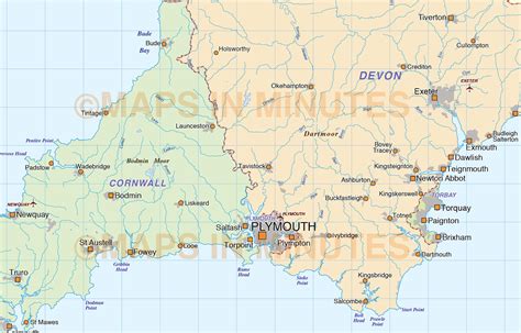 South West England County Map With Regular Relief 1000000 Scale In