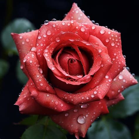 Close Up De Una Hermosa Rosa Con Gotas De Agua En Ella Foto Premium