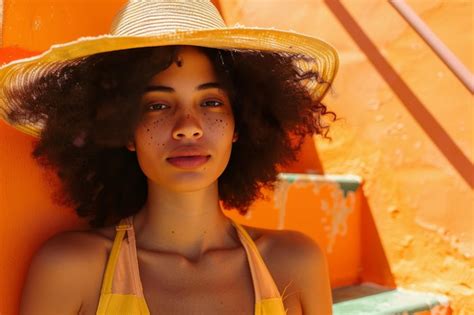 Premium Photo Portrait Of African American Woman Yellow Hat