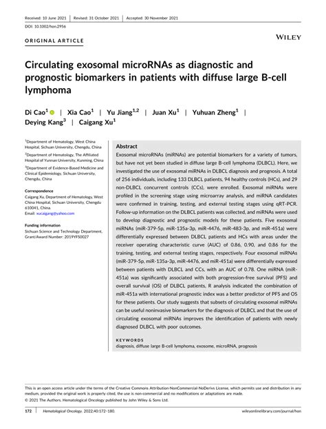 PDF Circulating Exosomal MicroRNAs As Diagnostic And Prognostic