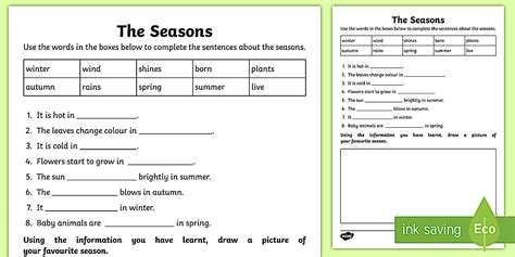 The Seasons Cloze Worksheet Worksheet Teacher Made