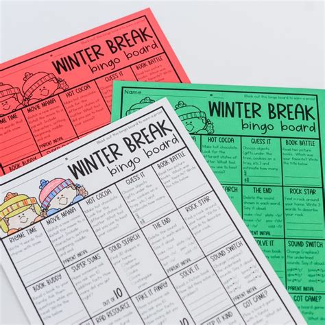 Winter Break Bingo Mrs Jones Creation Station