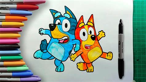 Cómo Dibujar y Colorear a Bluey y Bingo Paso a Paso Fácil para Niños y