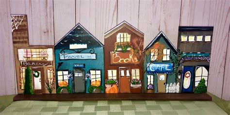 Wooden Village Hand Painted Town For Fall Or Autumn Etsy