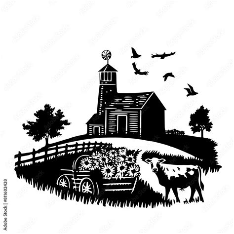 Farm Silhouette Farm Scene Farm Scene Dxf Farm Scene Png Farm Scene