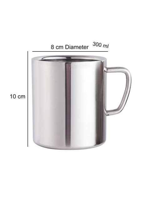 Abode Stainless Steel Sober Double Wall Heavy Coffee Mug Set 300ml 2