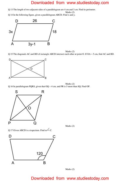 Quadrilaterals Worksheet Grade 9