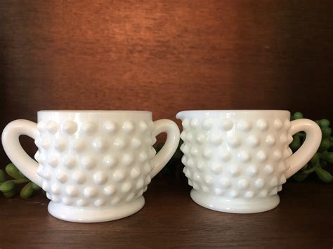 Vintage White Hobnail Milk Glass Sugar Creamer Set Small Etsy