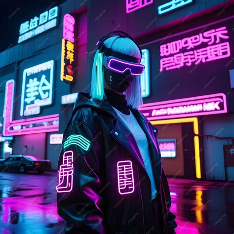 Premium Photo | Cyberpunk potrait girl at city neon lights