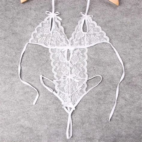 Erotic Underwear Hanging Neck Hollow Sexy Lace Siamese Perspective One